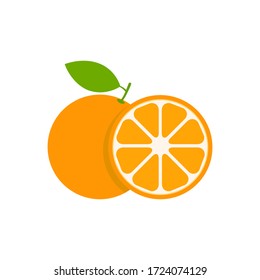 Orange set vector icon illustration isolated on white. Fruit citrus with pieces or slices. 