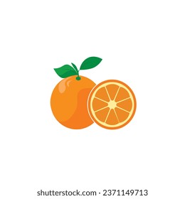 Ilustración de icono vectorial de conjunto naranja aislada en blanco. Cítricos de fruta con trozos o rodajas.
