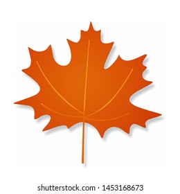 Orange shadow vector maple leaf isolated on white background