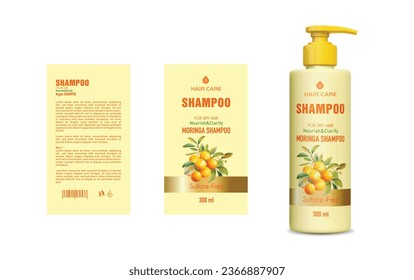 Orange Shampoo Label Design, Shampoo bottle template design vector illustration, Vector label design, EPS Package, Watercolor Orange Label design, mockup Shampoo Label Vector
