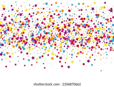 Orange Shape Dot Decoration. Stars Confetti Background. Yellow Star Scattered Illustration. Flying Circle Background.