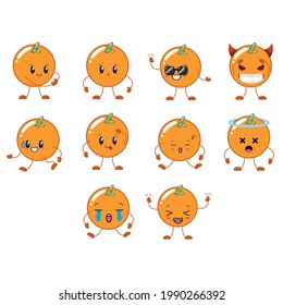 Orange shape flat style emoji emotion reactions colorful vector icon set. collection of icons, smiling faces, symbols, emojis, emoticons, vector illustration.