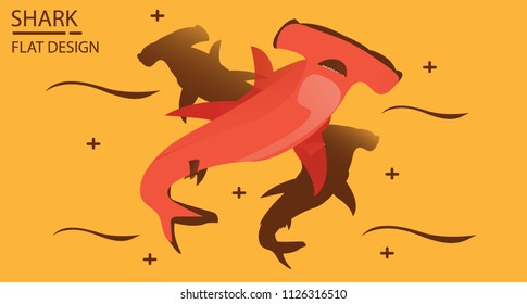Orange Shark Flat design, icon wallpaper, creative design, brown and orange color