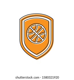 Orange Shield in the basketball ball inside icon isolated on white background.  Vector Illustration