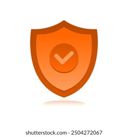 Orange Shield with a checkmark in the middle Protection icon concept. 