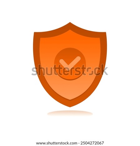Orange Shield with a checkmark in the middle Protection icon concept. 