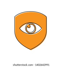 Orange Shield and eye icon isolated on white background. Security, safety, protection, privacy concept. Vector Illustration