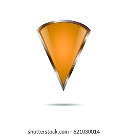 Orange shield with a metal frame with glare