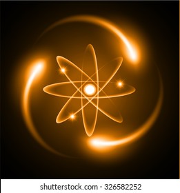 orange Shining atom scheme. Vector illustration. dark background. digital. infographics. Abstract Technology background for computer graphic website internet and business. circuit.