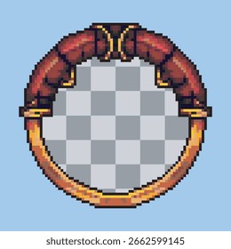 orange shining blade circular frame in pixel art style