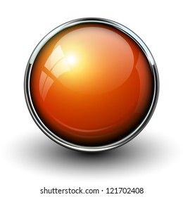 Orange shiny button with metallic elements, vector design for website.