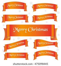orange shiny color merry christmas slogan curved ribbon banners eps10