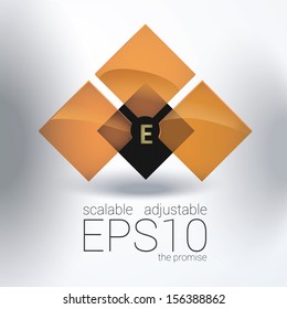 Orange and shiny edition of a levitating scalable abstract minimal 3d icon with middle arranged business name holder squares , geometric background for universal use 