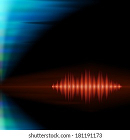Orange shiny sound waveform with sharp peaks on polar lights background