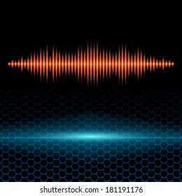 Orange shiny sound waveform with sharp peaks on hex grid