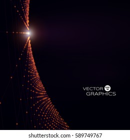 The orange shiny sparkles placed in a grid vector illustration. Technological concept design.
