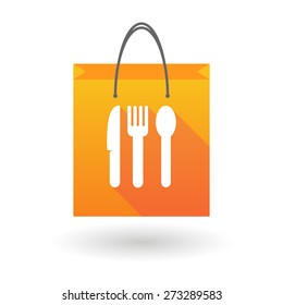 Orange shopping bag icon illusdtration with cuttlery