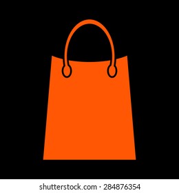 Orange shopping bag icon on a black background
