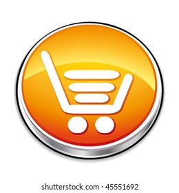 Orange shopping cart button. Vector illustration.