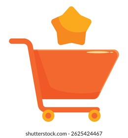 Orange shopping cart with a gold star floating above symbolizing a five star shopping experience