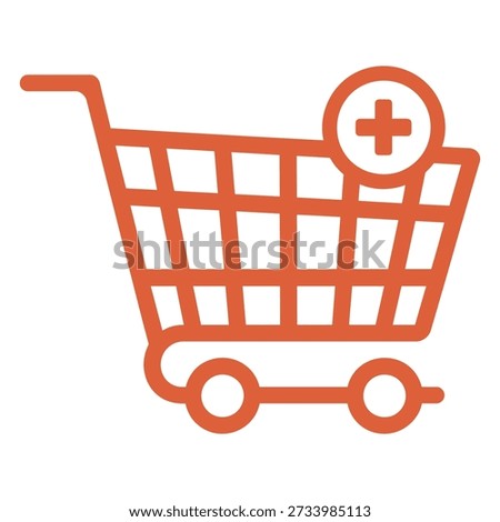 Orange shopping cart icon with plus sign on transparent background icon