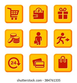 Orange Shopping Icons Set. Vector