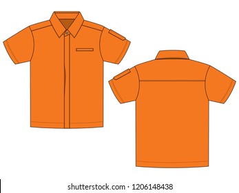 Orange Short Sleeve Technician Shirt With Pocket and Pen Holder for Template on White Background.
Front and Back View, Vector File