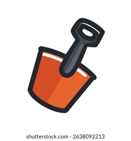 Orange shovel digs ground in white detailed scene element
