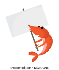 orange shrimp is holding white space sign