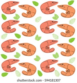 Orange shrimps on the white background with mint leaves