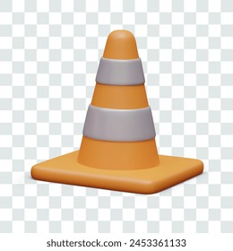 Orange signal cone in realistic style. Striped equipment for fencing off construction site