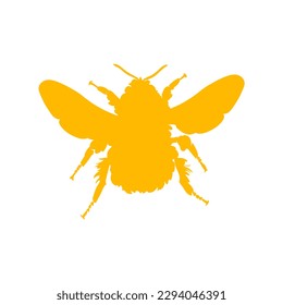 Orange silhouette of a bumblebee on white background. Vector illustration.