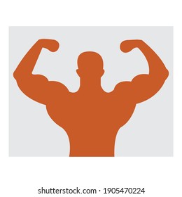 orange silhouette of a male body builder on white