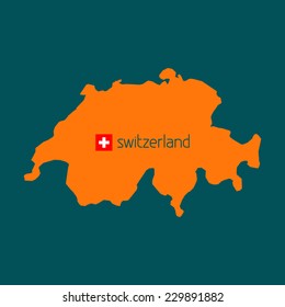 Orange silhouette of Switzerland with flag on a sherpa blue background. Vector