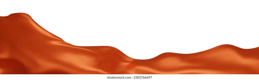 Orange silk textile fabric flag background with copy space. Smooth elegant orange Satin for grand opening ceremony. Orange curtain. 3d vector illustration.