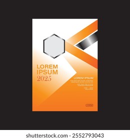 Orange , silver and white Abstract hexagon on white and orange background. A4 size book cover template for annual report, magazine, booklet, proposal, portfolio, brochure, poster