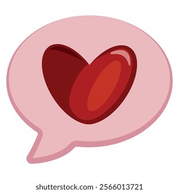 orange simple color icon of a thought bubble with a red heart in the middle, for valentine's day	