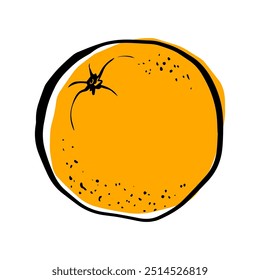 Eine orangefarbene einfache Zeichnung, Skizze, Vektorgrafik, schwarze Linie mit orangefarbenem Fleck einzeln auf weißem Hintergrund