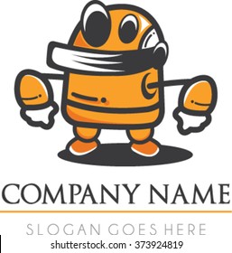 Orange simple flat droid robot logo vector | Alien robot cute professional logo vector mascot