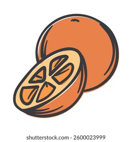 Orange. A simple hand-drawn icon with an offset outline. Vector illustration for print, sticker, banner