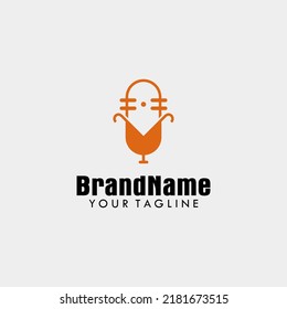Orange Simple Microphone Logo With Letter V, this logo is suitable for broadcasting or sound recording business