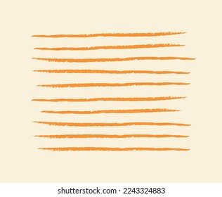 Orange sketch lines set. Collection of graphic elements. Decoration and ornament. Children's drawing with pencils, doodle and scribble. Cartoon flat vector illustrations isolated on beige background