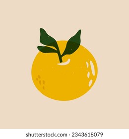Estilo de retrato anaranjado. Resumen del signo tropical natural, efecto de impresión de linocut de fruta madura. Ilustración del vector