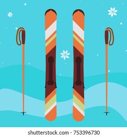 orange ski sport with snowflake on blue background