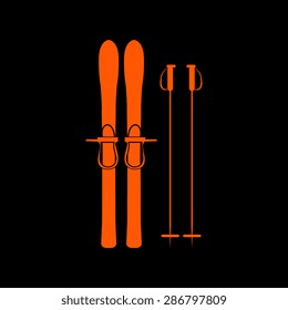 Orange Skiing gear set - assortment of skiing equipment silhouette  on a black background