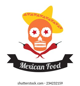 orange skull with hat mariachi, and two jalapeno pepper