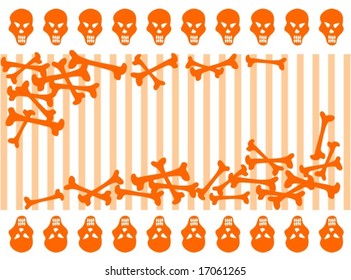 Orange skulls and bones on a white  background. Halloween illustration.