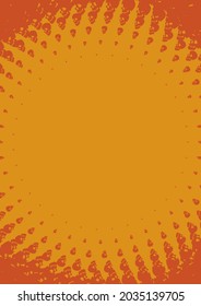 Orangefarbene Schädel, die einen runden Rahmen auf gelbem Hintergrund bilden. 