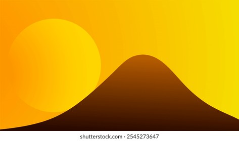 Orange sky background with mountains and sun