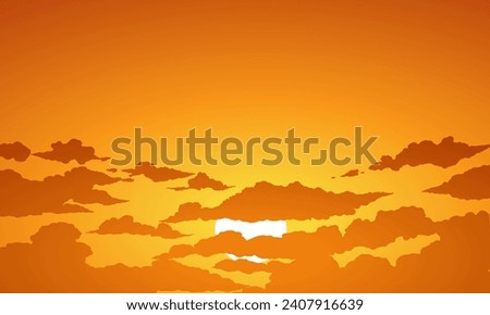 Orange sky background with sun and clouds